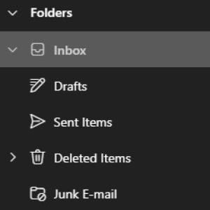 email folder names printed on a dark screen